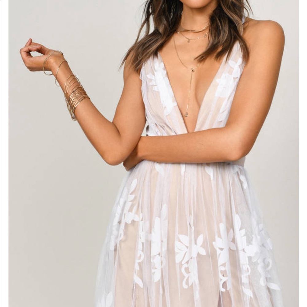 Analise white plunging floral maxi dress